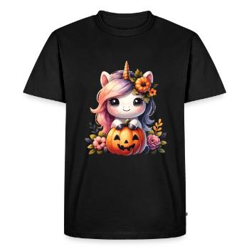 Halloween Licorne Citrouille d’Halloween - T-shirt Premium bio Homme - noir - Devant - Nico (187cm)