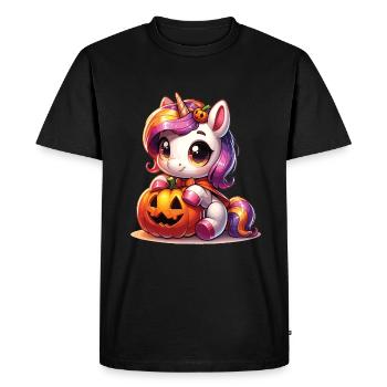 Halloween Licorne Citrouille d’Halloween - T-shirt Premium bio Homme - noir - Devant - Nico (187cm)