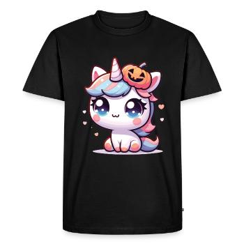 Halloween Licorne Citrouille d’Halloween - T-shirt Premium bio Homme - noir - Devant - Nico (187cm)