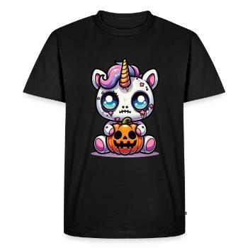 Halloween Licorne Citrouille d’Halloween - T-shirt Premium bio Homme - noir - Devant - Nico (187cm)