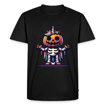 Halloween Licorne Citrouille d’Halloween - T-shirt Premium bio Homme - noir - Devant - Nico (187cm)