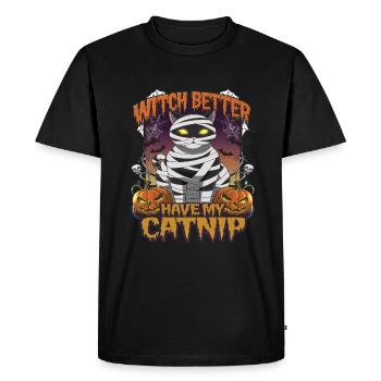 Halloween Cat Forget Candy Give Me A Cat - Men's Premium Organic T-Shirt - black - Front - Nico (187cm)