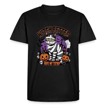 Halloween Cat Forget Candy Give Me A Cat - Men's Premium Organic T-Shirt - black - Front - Nico (187cm)