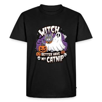 Halloween Cat Forget Candy Give Me A Cat - Men's Premium Organic T-Shirt - black - Front - Nico (187cm)