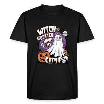 Halloween Cat Forget Candy Give Me A Cat - Men's Premium Organic T-Shirt - black - Front - Nico (187cm)