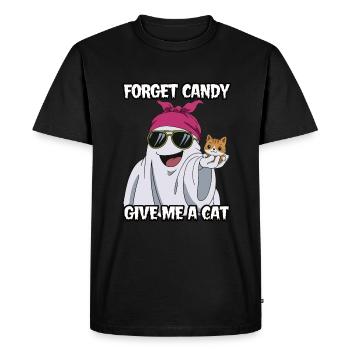 Halloween Cat Forget Candy Give Me A Cat - Men's Premium Organic T-Shirt - black - Front - Nico (187cm)
