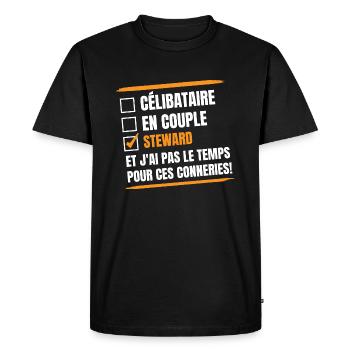 célibataire en couple NON STEWARD - T-shirt Premium bio Homme - noir - Devant - Nico (187cm)