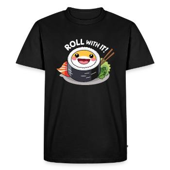 Roll With It - Fun Sushi Design - Men's Premium Organic T-Shirt - black - Front - Nico (187cm)