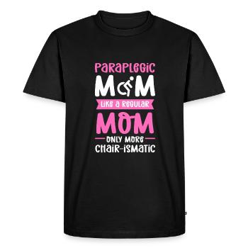 Mère paraplégique. Handicap en fauteuil roulant - T-shirt Premium bio Homme - noir - Devant - Nico (187cm)