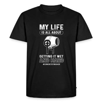 Expert en bétonnière. Maçonnerie de ciment. Pavés en béton - T-shirt Premium bio Homme - noir - Devant - Nico (187cm)