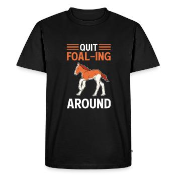 Arrêtez de pouliner. Cheval écossais des Highlands. - T-shirt Premium bio Homme - noir - Devant - Nico (187cm)