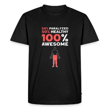 Fauteuil roulant. Survivant de l’amputation. Handicap - T-shirt Premium bio Homme - noir - Devant - Nico (187cm)