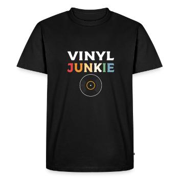 Vinyle Junkie. Collectionneurs de LP et collectionneurs de disques - T-shirt Premium bio Homme - noir - Devant - Nico (187cm)
