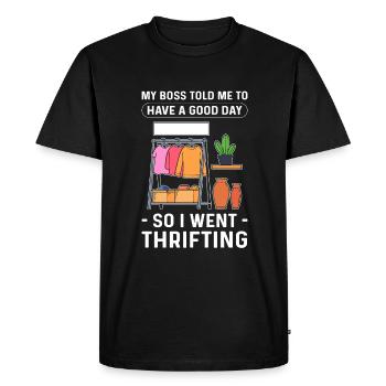 Mon patron m’a dit de passer une bonne journée - T-shirt Premium bio Homme - noir - Devant - Nico (187cm)
