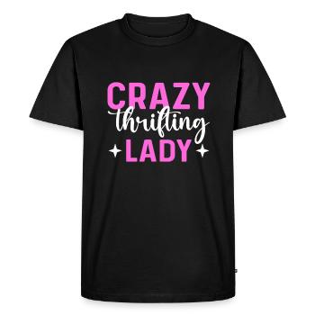 Dame folle économe. Magasin de seconde main. - T-shirt Premium bio Homme - noir - Devant - Nico (187cm)