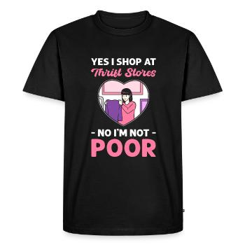 Oui, je fais mes courses dans les friperies. Non, je - T-shirt Premium bio Homme - noir - Devant - Nico (187cm)