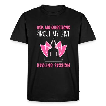 Posez-moi des questions sur mon dernier - T-shirt Premium bio Homme - noir - Devant - Nico (187cm)