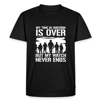 Pensioner Pension My Time In Uniform Is Over - Men's Premium Organic T-Shirt - black - Front - Nico (187cm)