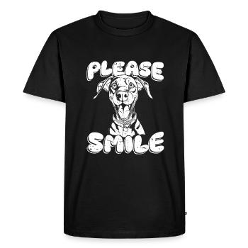 Doberman Drôle Juste Sourire - T-shirt Premium bio Homme - noir - Devant - Nico (187cm)