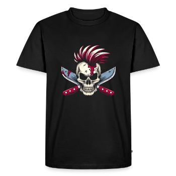 Boucher, boucher, boucher, crâne, iroquois - T-shirt Premium bio Homme - noir - Devant - Nico (187cm)