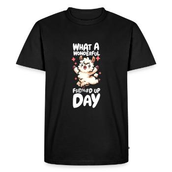 Lama Llama Funny Fucked Up Day - Men's Premium Organic T-Shirt - black - Front - Nico (187cm)