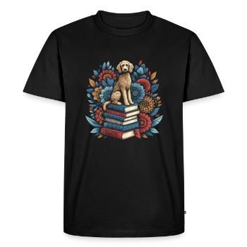 Golden Doodle fleur livre lecteur Floral Cottagecore - T-shirt Premium bio Homme - noir - Devant - Nico (187cm)