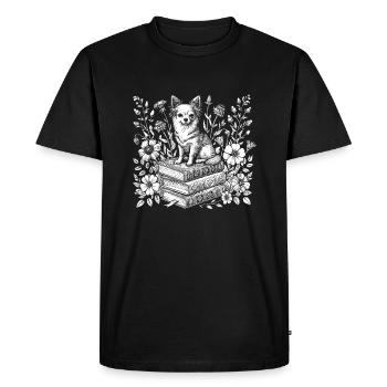 Chihuahua Flower Book Reader Floral Cottagecore - T-shirt Premium bio Homme - noir - Devant - Nico (187cm)