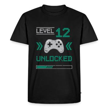 Niveau 12 débloqué - Chemise Gamer 12e anniversaire - T-shirt Premium bio Homme - noir - Devant - Nico (187cm)