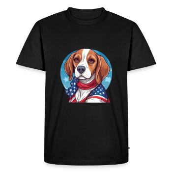Beagle Dog with a US flag for 4th of July - Men's Premium Organic T-Shirt - black - Front - Nico (187cm)