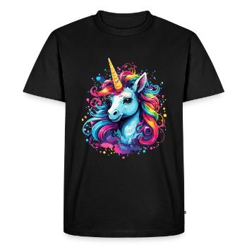 Licorne Cheval Arc Ciel Coloré - T-shirt Premium bio Homme - noir - Devant - Nico (187cm)