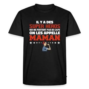 Il Y A Des Super Héros | Cadeau Super Maman - T-shirt Premium bio Homme - noir - Devant - Nico (187cm)