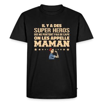 Il Y A Des Super Héros | Cadeau Super Maman - T-shirt Premium bio Homme - noir - Devant - Nico (187cm)