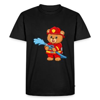 Ours en peluche pompier avec tuyau d’arrosage - T-shirt Premium bio Homme - noir - Devant - Nico (187cm)