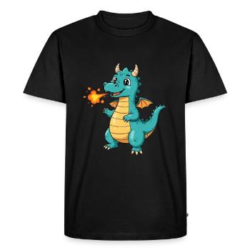 Dino Dessin Animé Dragon Avec Feu - T-shirt Premium bio Homme - noir - Devant - Nico (187cm)