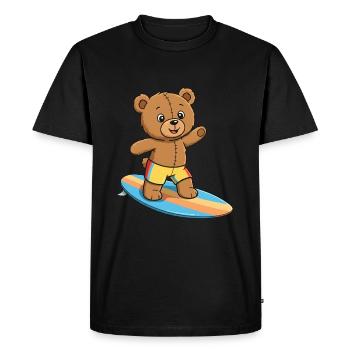 Teddy Bear Surfer - Men's Premium Organic T-Shirt - black - Front - Nico (187cm)