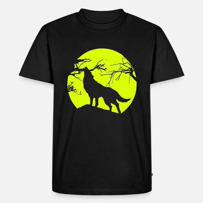 wolf - mond - baum - Männer Premium Bio T-Shirt - Schwarz