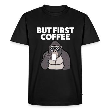 Gorilla and Coffee – First of all, wake up - Men's Premium Organic T-Shirt - black - Front - Nico (187cm)