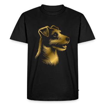Russell Terrier dessin tête bronze, or - T-shirt Premium bio Homme - noir - Devant - Nico (187cm)