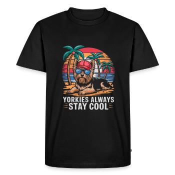 Cool Yorkie Yorkshire Terrier Under Palm Trees - Men's Premium Organic T-Shirt - black - Front - Nico (187cm)