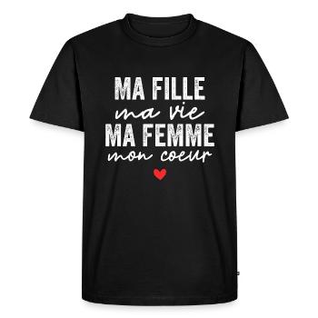 Ma fille ma vie ma femme mon cœur - T-shirt Premium bio Homme - noir - Devant - Nico (187cm)