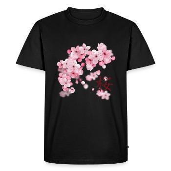 Fleurs de cerisier Japonais - Sakura - T-shirt Premium bio Homme - noir - Devant - Nico (187cm)