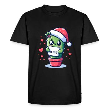 funny cactus meme for christmas wants hugs - Men's Premium Organic T-Shirt - black - Front - Nico (187cm)