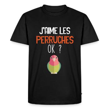 J'aimes les Perruches - T-shirt Premium bio Homme - noir - Devant - Nico (187cm)