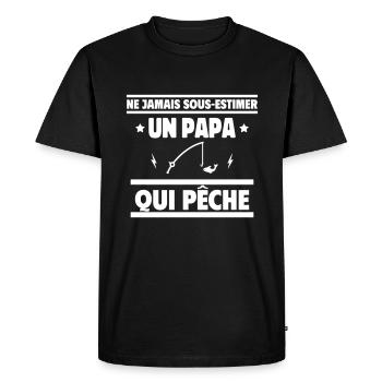 Ne jamais sous-estimer un papa pêcheur - T-shirt Premium bio Homme - noir - Devant - Nico (187cm)
