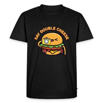 Funny Burger - Say Double Cheese - T-shirt Premium bio Homme - noir - Devant - Nico (187cm)
