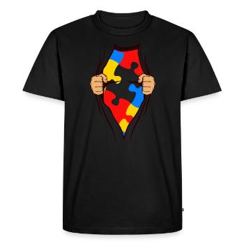 Cadeau AUTISM SUPERHELD pour autiste - T-shirt Premium bio Homme - noir - Devant - Nico (187cm)