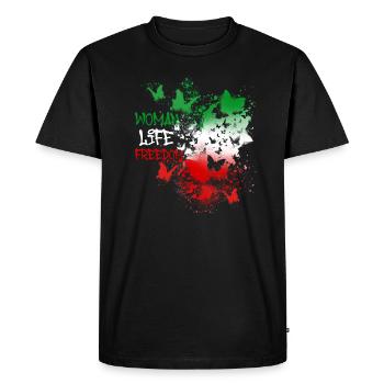 Woman Life Freedom, Butterflies,Iran,Flag - Men's Premium Organic T-Shirt - black - Front - Nico (187cm)