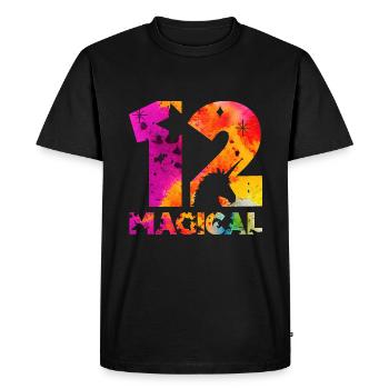 LICORNE MAGIQUE 12E ANNIVERSAIRE - T-shirt Premium bio Homme - noir - Devant - Nico (187cm)