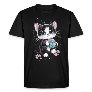 Chat mignon avec pelote de laine - T-shirt Premium bio Homme - noir - Devant - Nico (187cm)