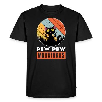 PEW PEW cat - Men's Premium Organic T-Shirt - black - Front - Nico (187cm)